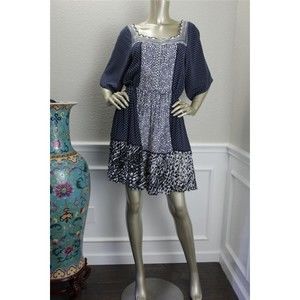 NWT CHLOE Blue White Polka Dot Lace Animal Print Bohemian Dress 8